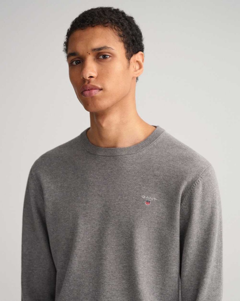 Gant Classic Cotton Crew Neck Men's Sweater Dark Grey Melange | ZPHKT-7659