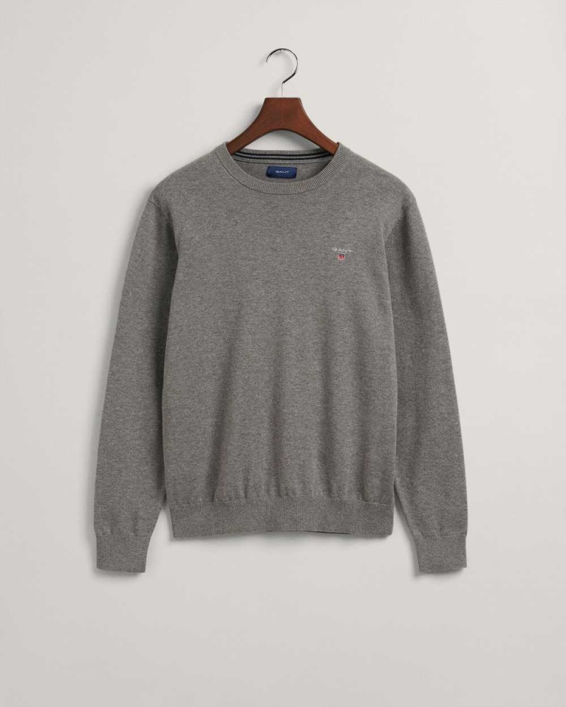 Gant Classic Cotton Crew Neck Men's Sweater Dark Grey Melange | ZPHKT-7659