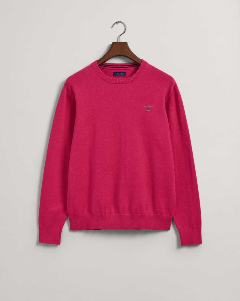 Gant Classic Cotton Crew Neck Men's Sweater Purple Red | YPFQM-0328