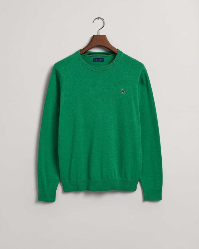 Gant Classic Cotton Crew Neck Men's Sweater Mid Green Melange | VMRFX-3971