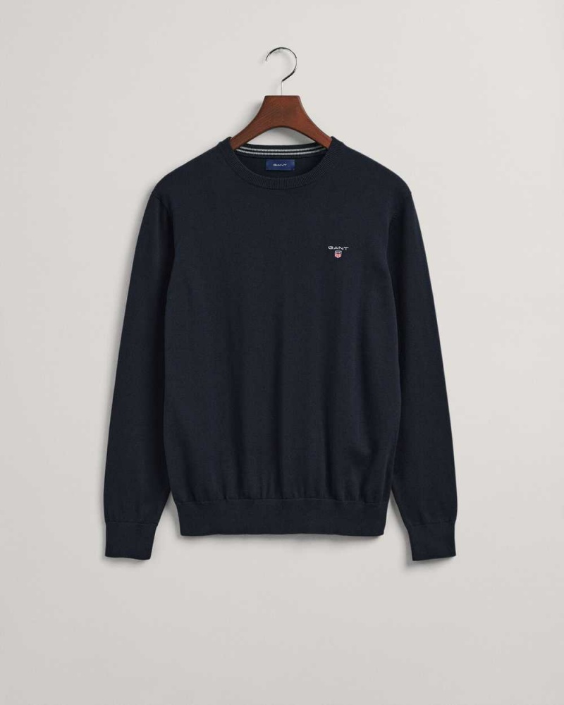 Gant Classic Cotton Crew Neck Men's Sweater Evening Blue | CMUYL-6190