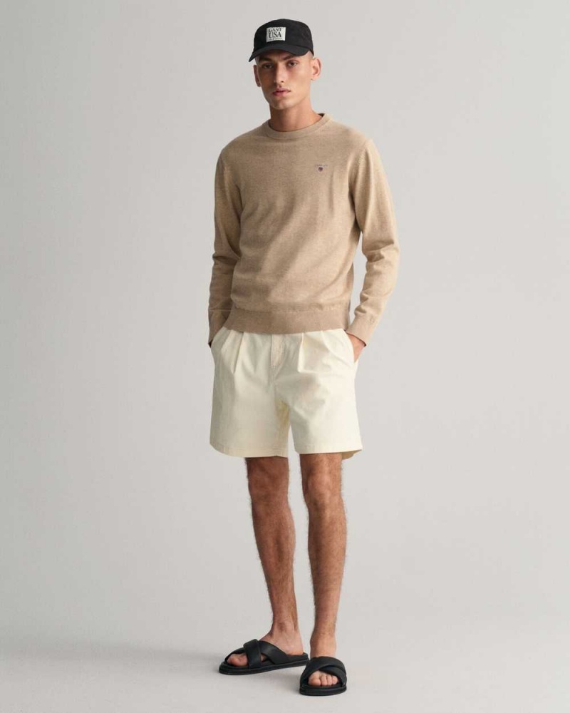 Gant Classic Cotton Crew Neck Men's Sweater Sand Melange | HTKUF-5198