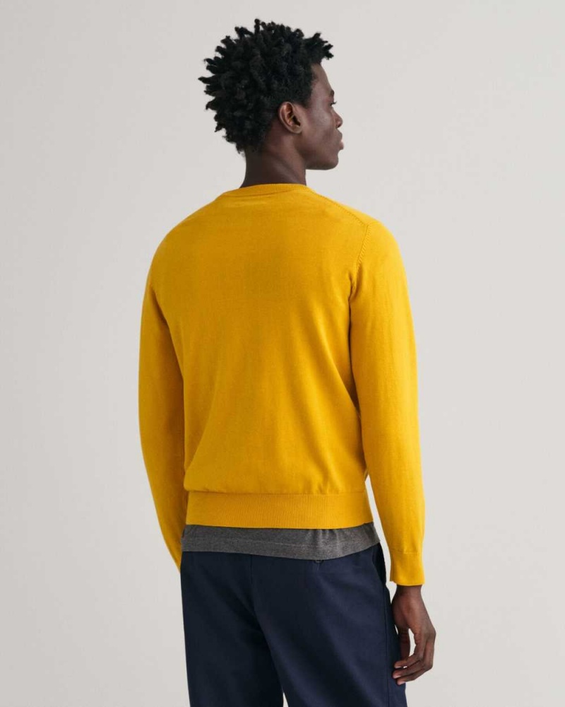 Gant Classic Cotton Crew Neck Men's Sweater Dark Mustard Yellow | AJGVH-8674