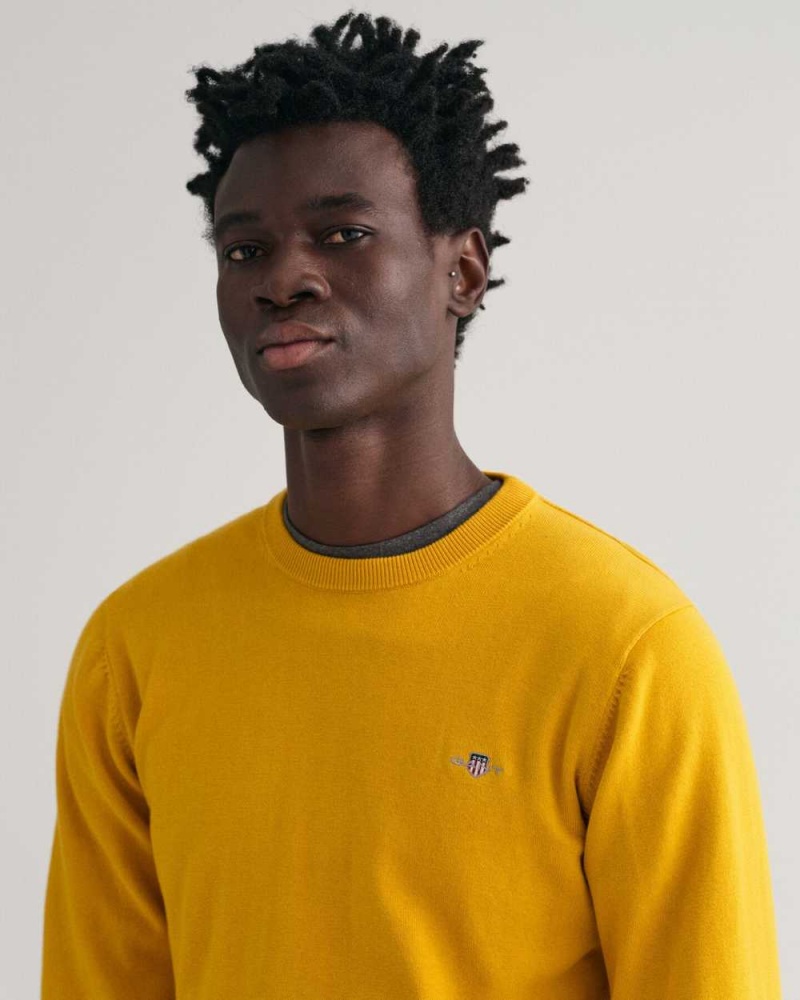 Gant Classic Cotton Crew Neck Men's Sweater Dark Mustard Yellow | AJGVH-8674