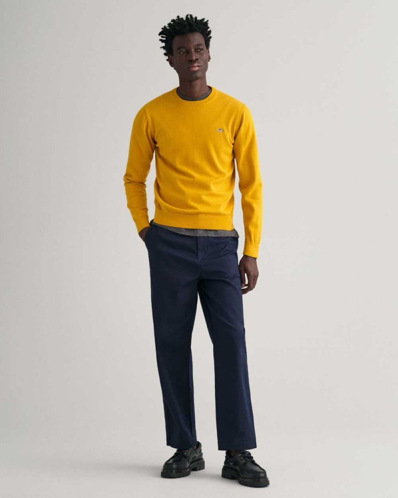 Gant Classic Cotton Crew Neck Men's Sweater Dark Mustard Yellow | AJGVH-8674