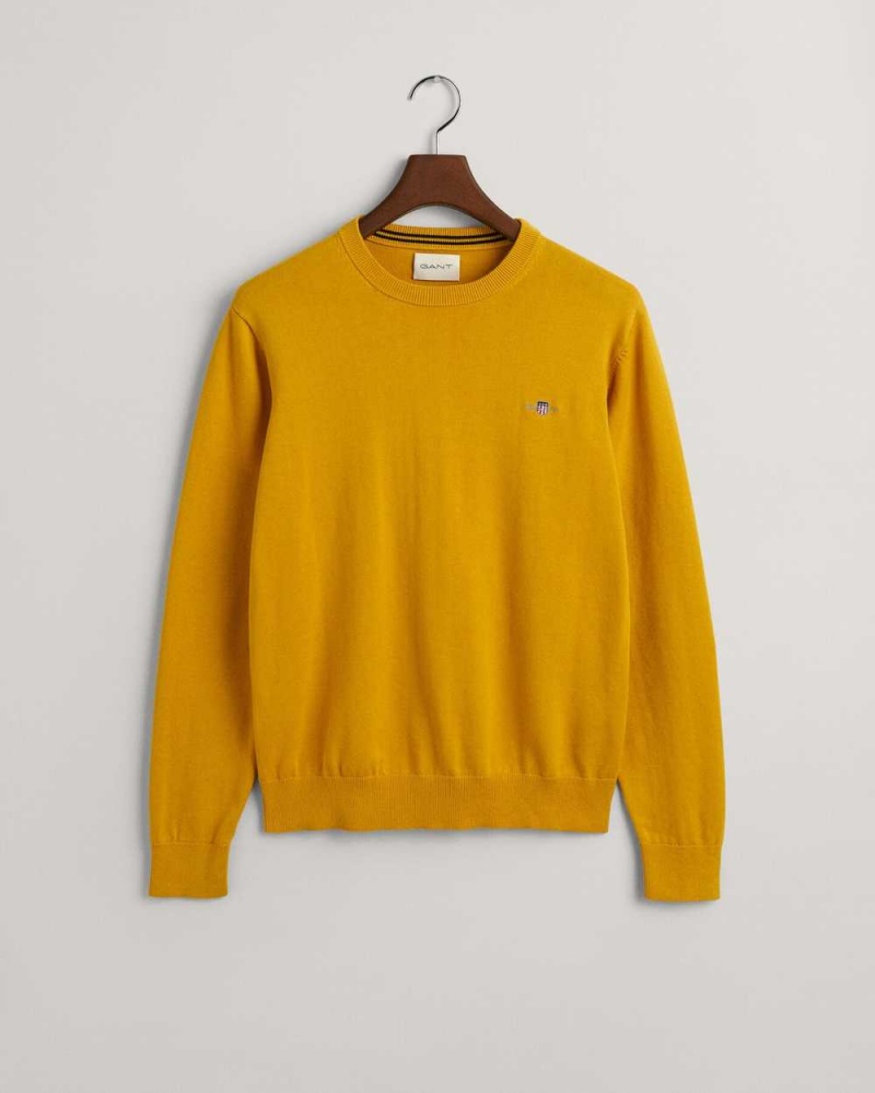 Gant Classic Cotton Crew Neck Men's Sweater Dark Mustard Yellow | AJGVH-8674