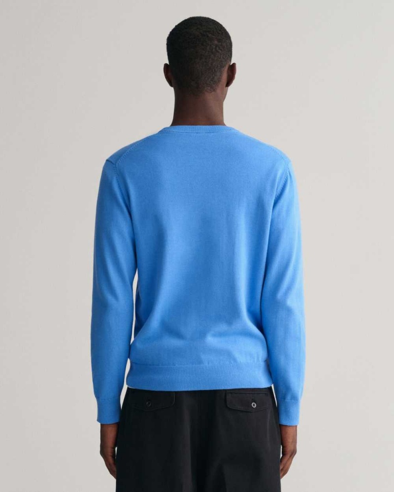 Gant Classic Cotton Crew Neck Men's Sweater Pacific Blue | OIFJC-4032