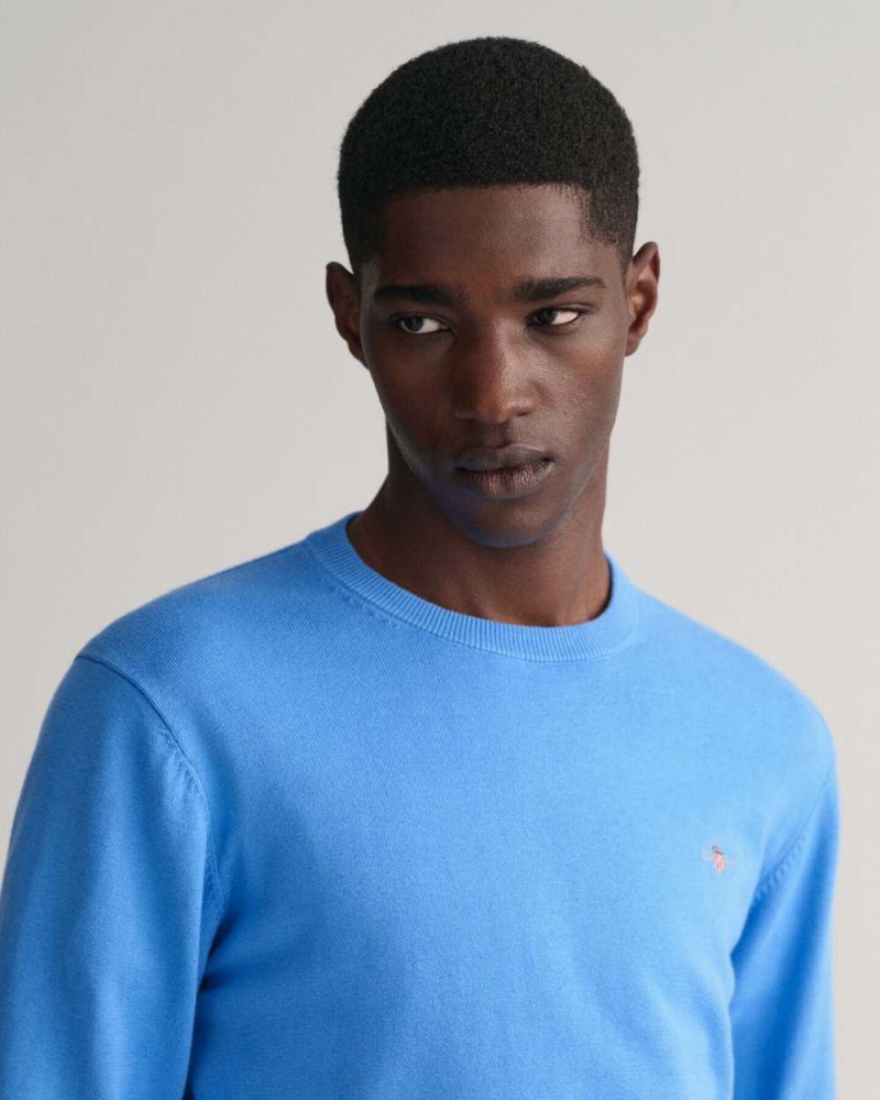 Gant Classic Cotton Crew Neck Men's Sweater Pacific Blue | OIFJC-4032