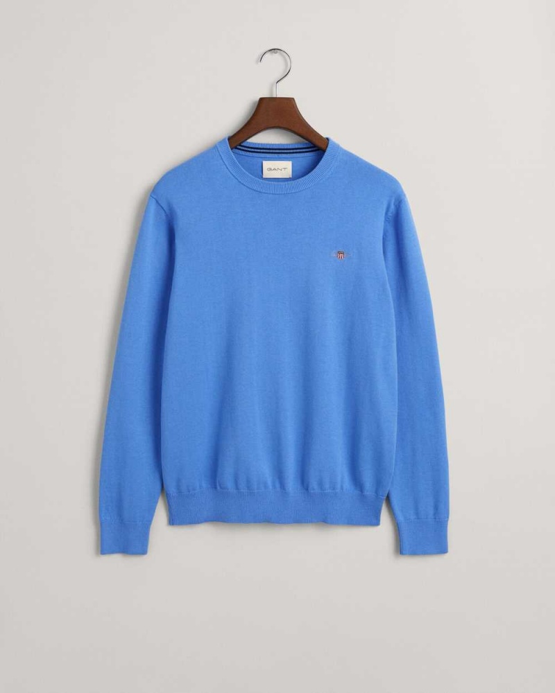 Gant Classic Cotton Crew Neck Men's Sweater Pacific Blue | OIFJC-4032