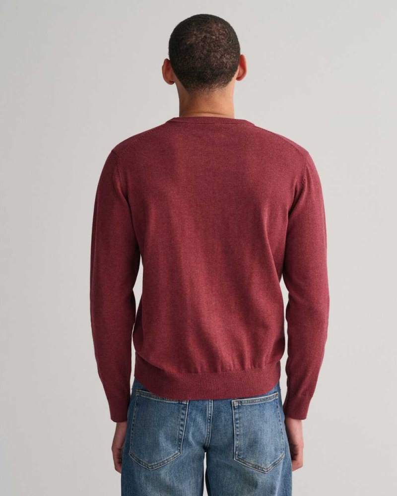 Gant Classic Cotton Crew Neck Men's Sweater Bordeaux Melange | KFZJV-7483