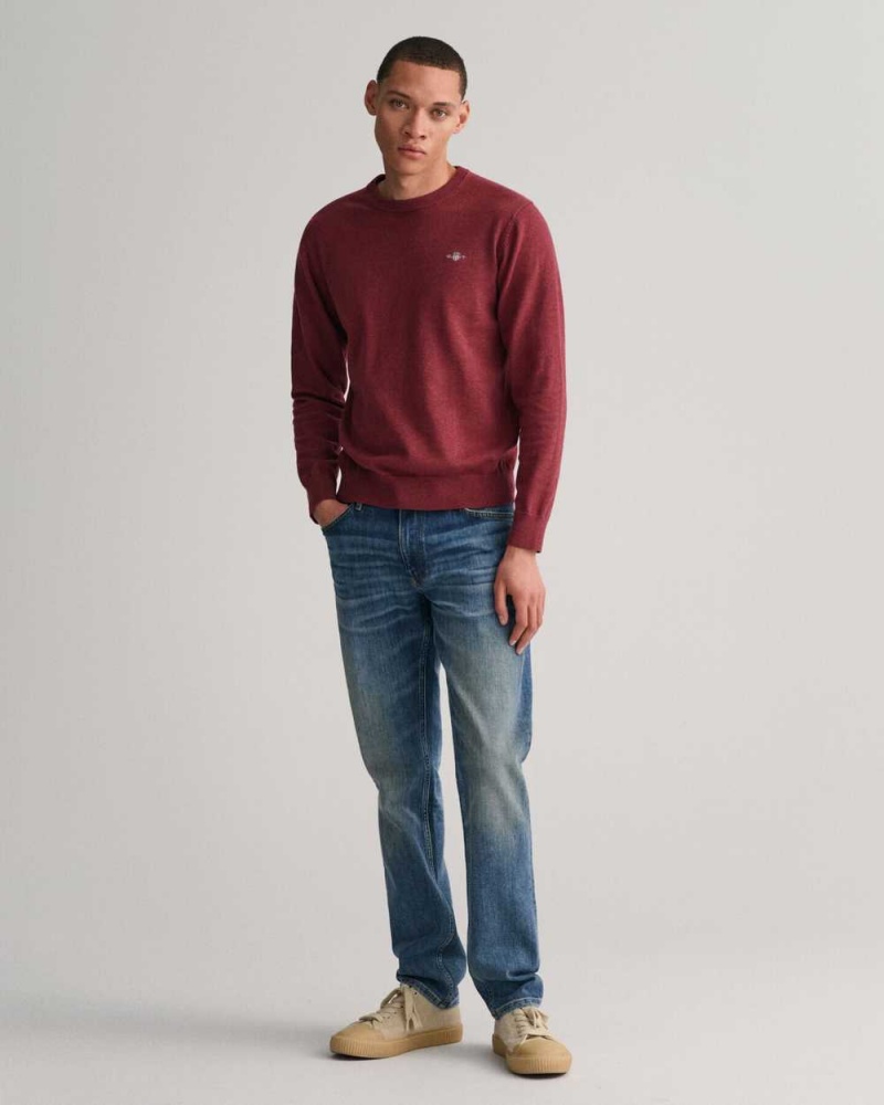 Gant Classic Cotton Crew Neck Men's Sweater Bordeaux Melange | KFZJV-7483