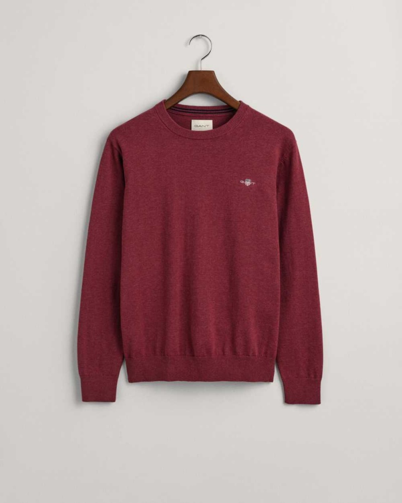 Gant Classic Cotton Crew Neck Men's Sweater Bordeaux Melange | KFZJV-7483