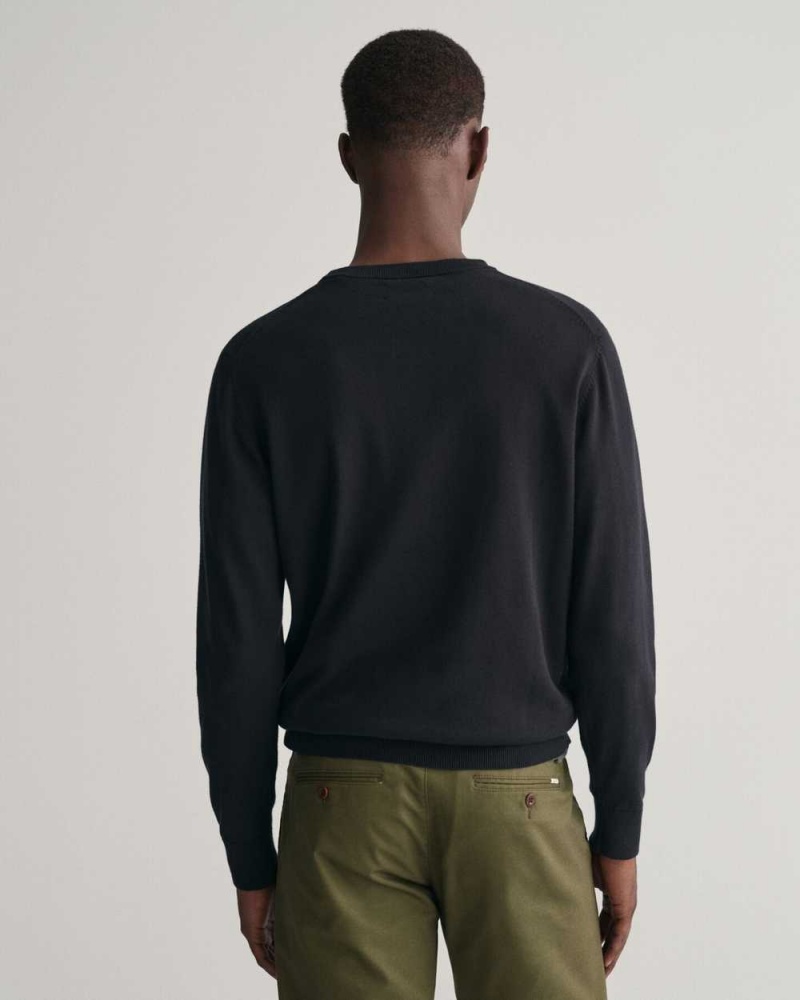 Gant Classic Cotton Crew Neck Men's Sweater Black | MYFXO-2071