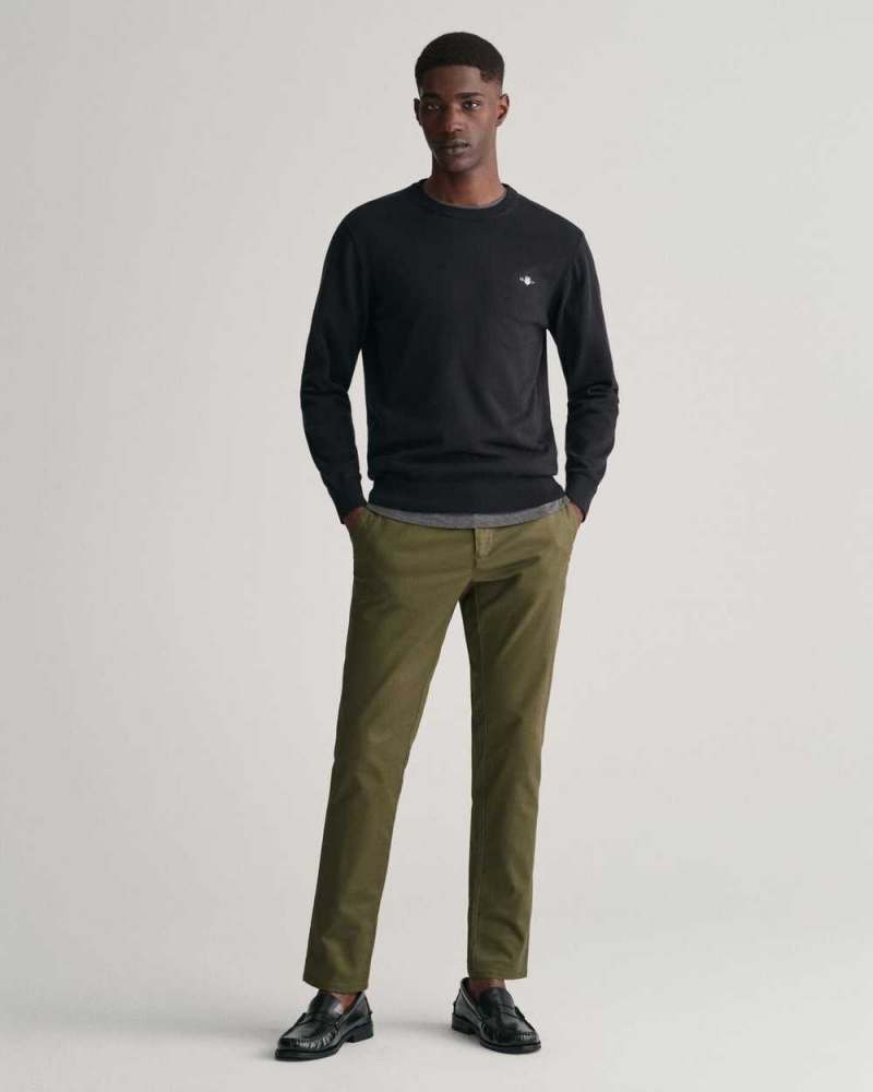 Gant Classic Cotton Crew Neck Men's Sweater Black | MYFXO-2071