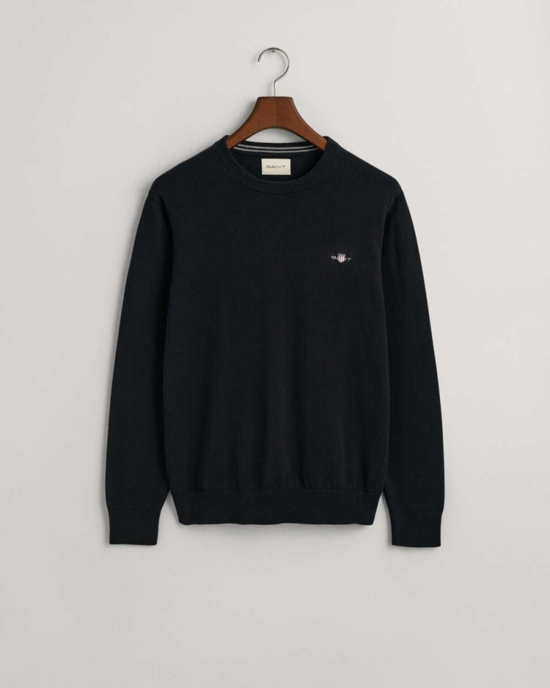 Gant Classic Cotton Crew Neck Men's Sweater Black | MYFXO-2071