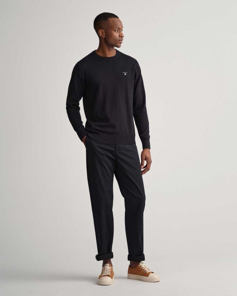 Gant Classic Cotton Crew Neck Men's Sweater Black | SFPMX-8249