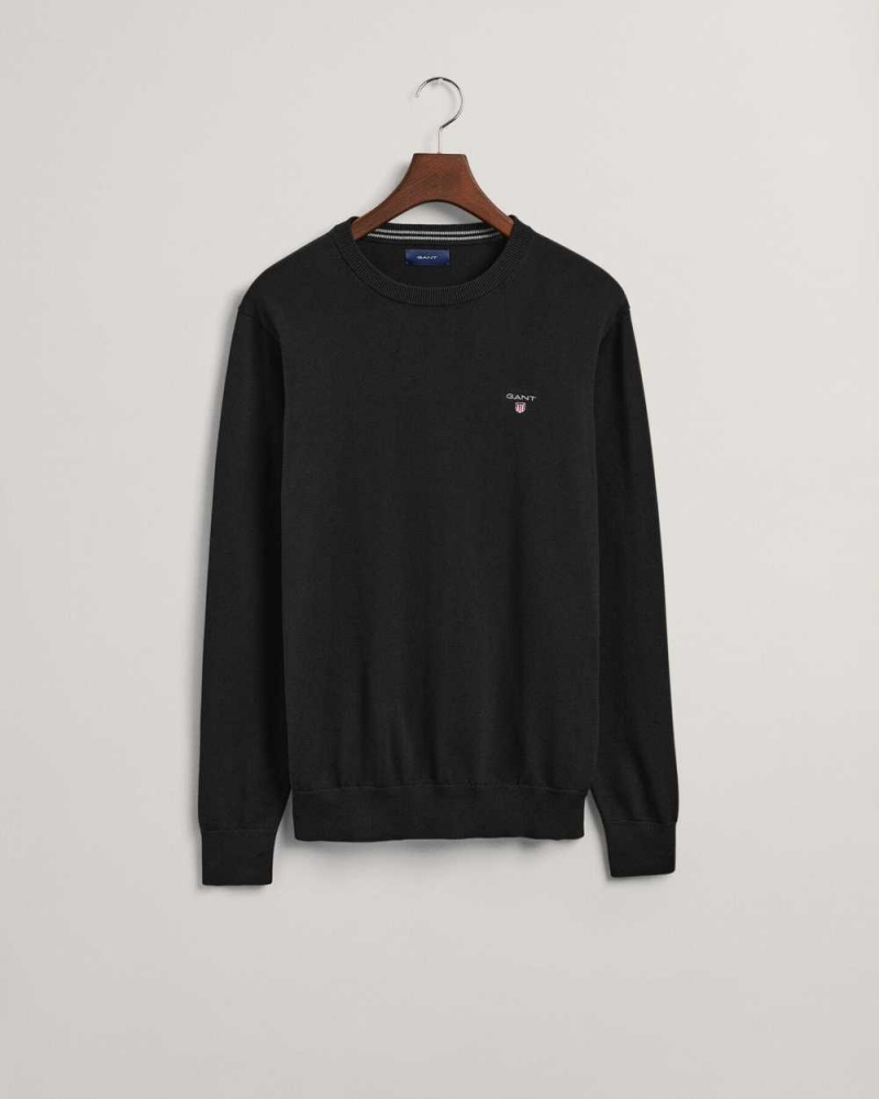 Gant Classic Cotton Crew Neck Men's Sweater Black | SFPMX-8249