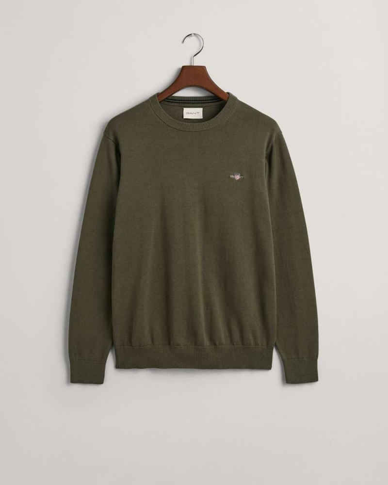 Gant Classic Cotton Crew Neck Men's Sweater Racing Green | JGIAD-6539