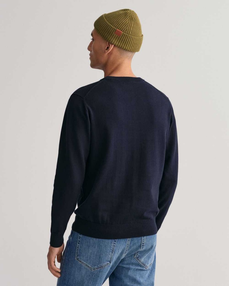 Gant Classic Cotton Crew Neck Men's Sweater Evening Blue | XZIUW-6412