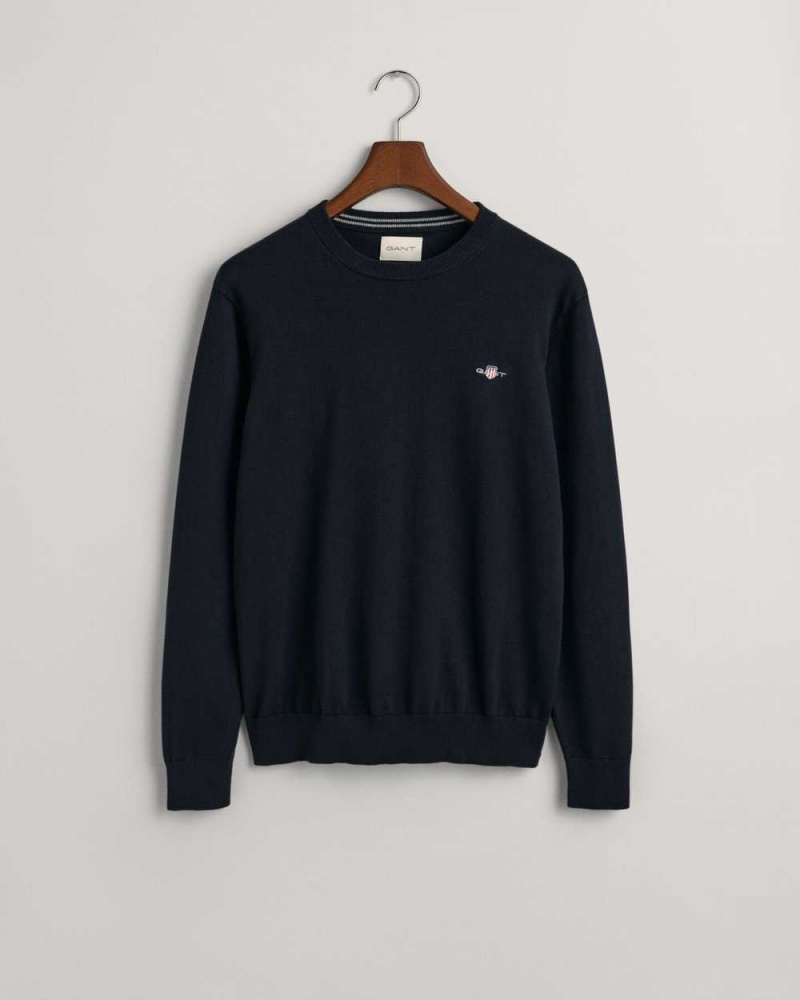 Gant Classic Cotton Crew Neck Men's Sweater Evening Blue | XZIUW-6412