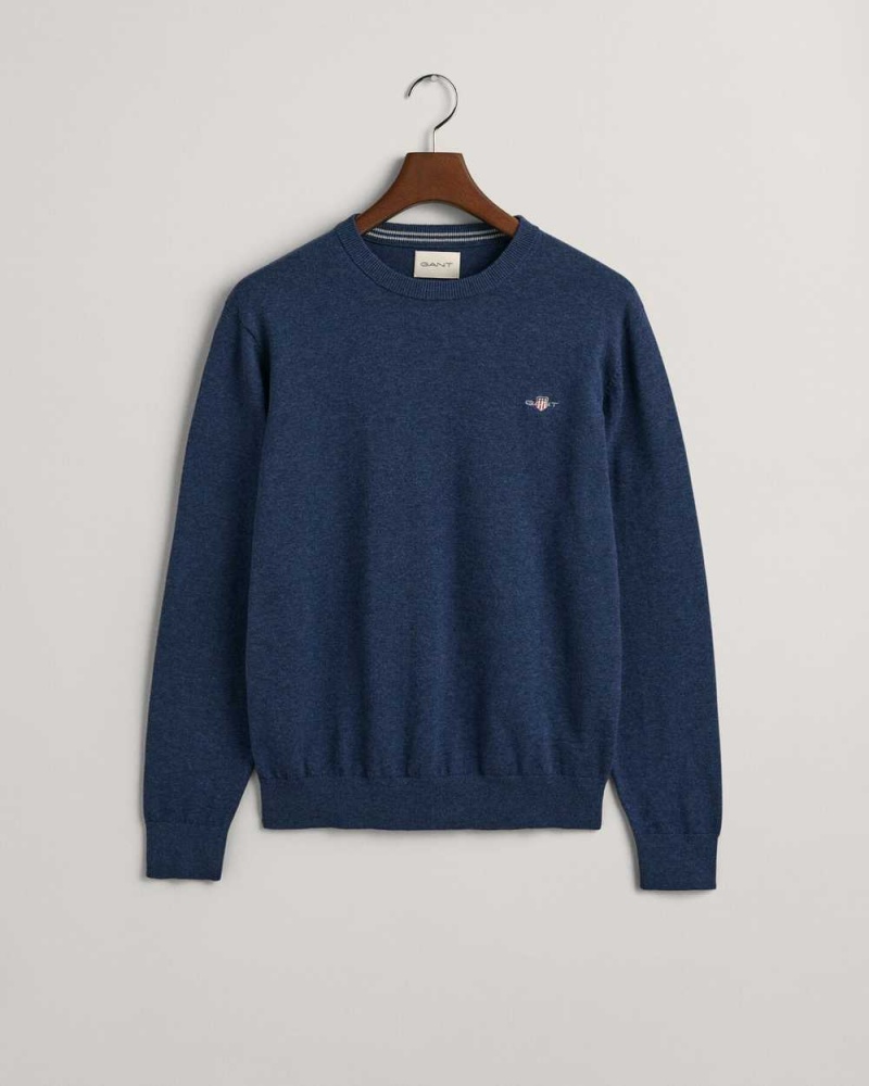 Gant Classic Cotton Crew Neck Men's Sweater Blue Melange | NICQR-7416