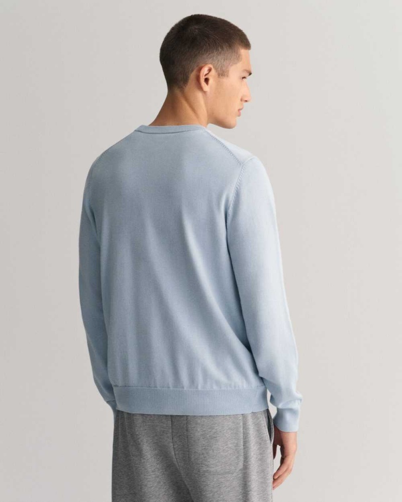 Gant Classic Cotton Crew Neck Men's Sweater Blue | TPZNI-2561