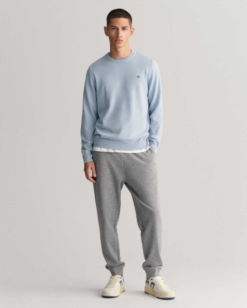 Gant Classic Cotton Crew Neck Men's Sweater Blue | TPZNI-2561