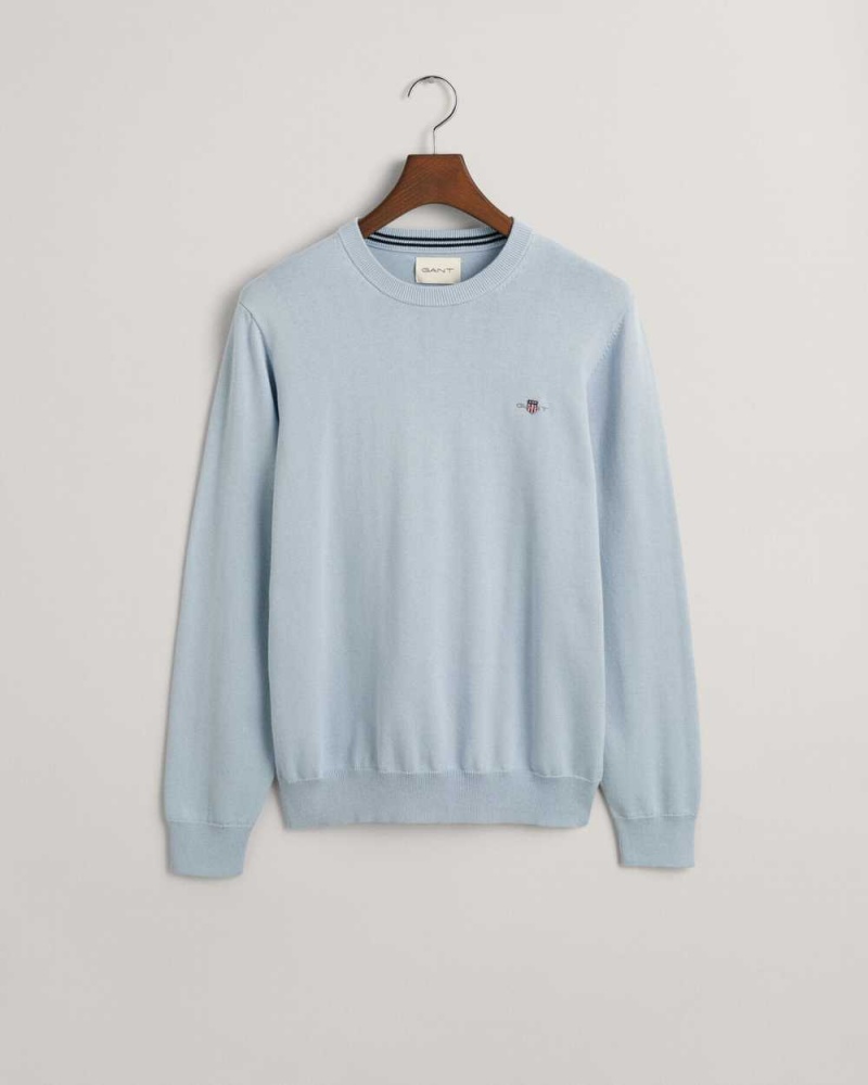 Gant Classic Cotton Crew Neck Men's Sweater Blue | TPZNI-2561