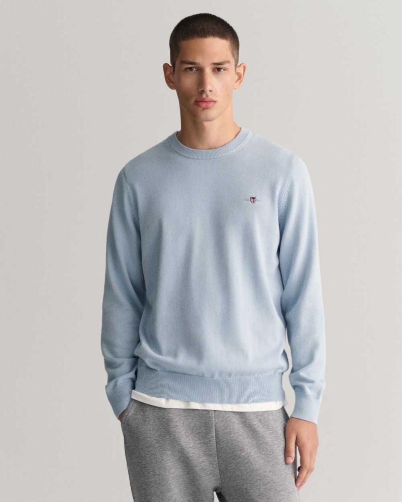 Gant Classic Cotton Crew Neck Men\'s Sweater Blue | TPZNI-2561