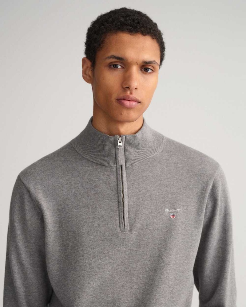 Gant Classic Cotton Half-Zip Men's Sweater Dark Grey Melange | DTUIM-7105