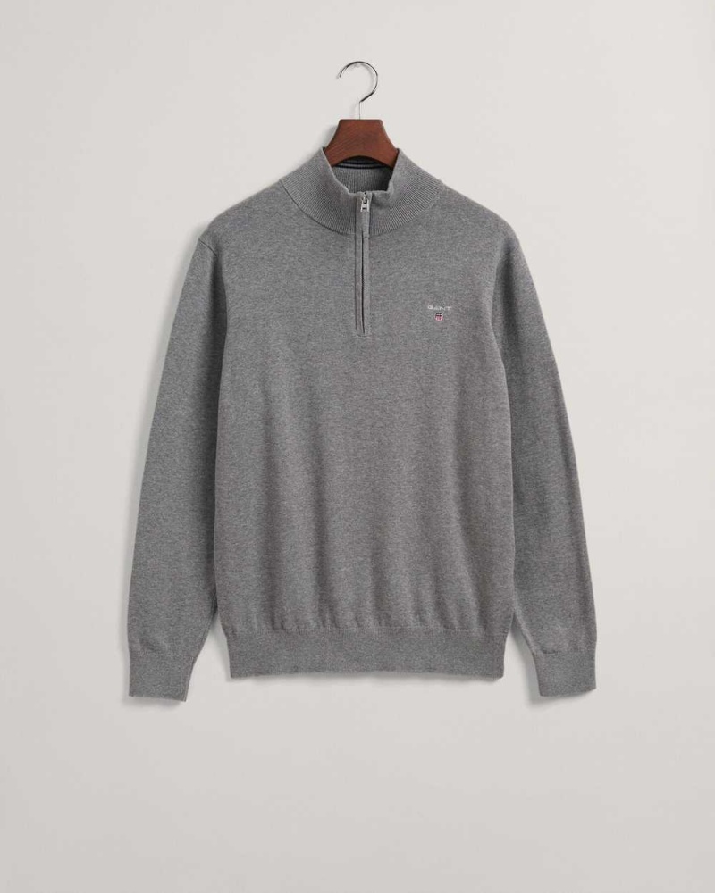 Gant Classic Cotton Half-Zip Men's Sweater Dark Grey Melange | DTUIM-7105