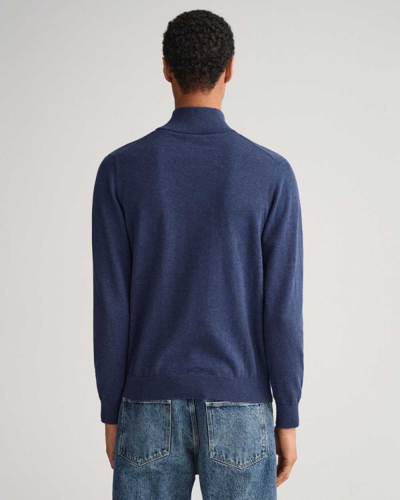 Gant Classic Cotton Half-Zip Men's Sweater Blue Melange | CFBWD-9526