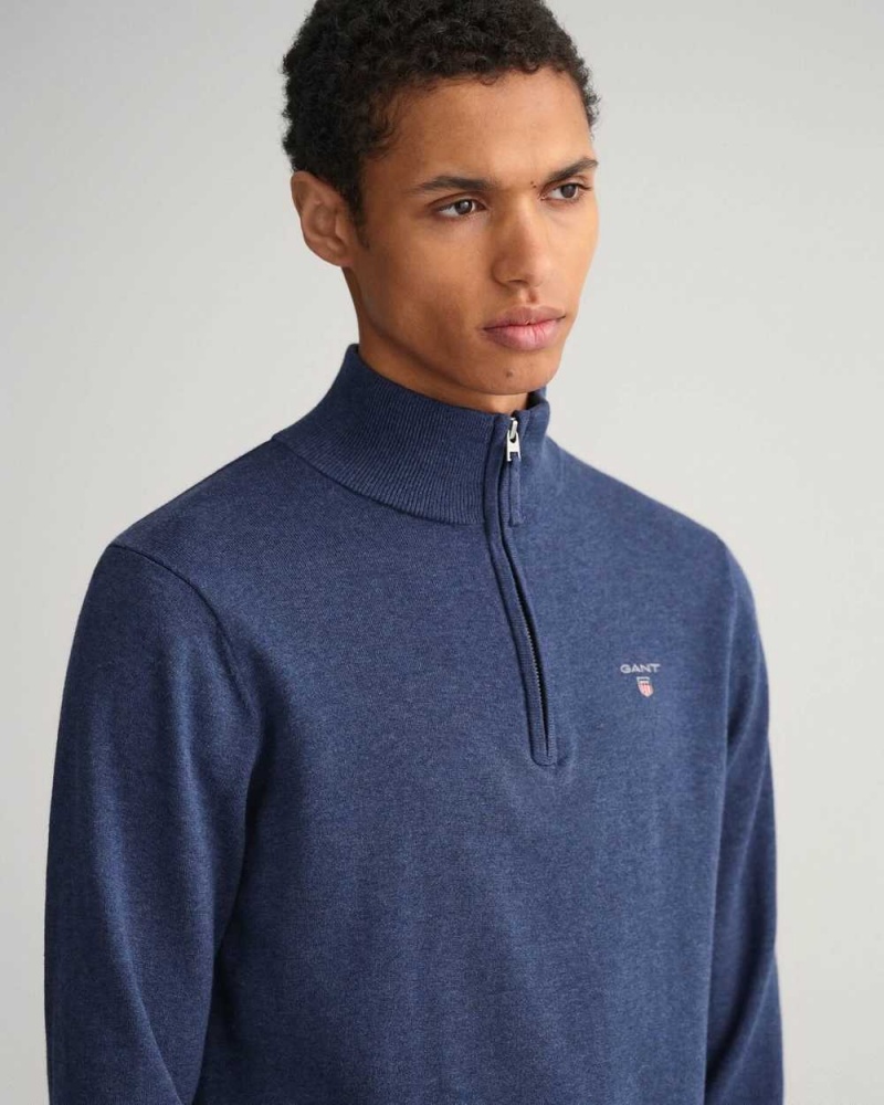 Gant Classic Cotton Half-Zip Men's Sweater Blue Melange | CFBWD-9526