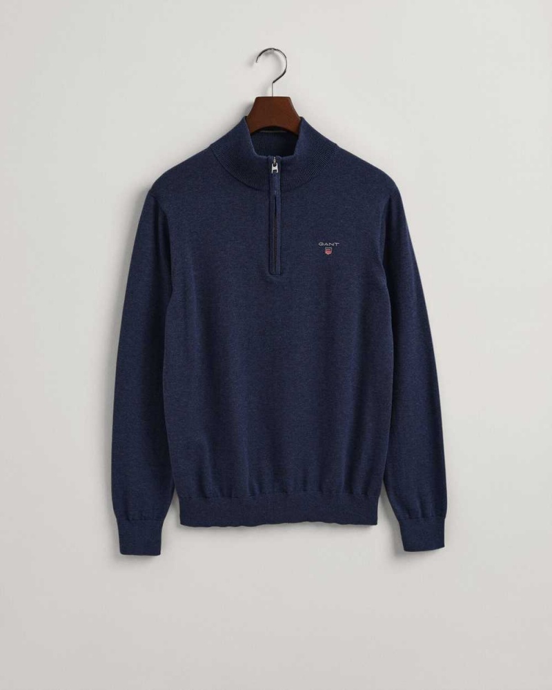 Gant Classic Cotton Half-Zip Men's Sweater Blue Melange | CFBWD-9526