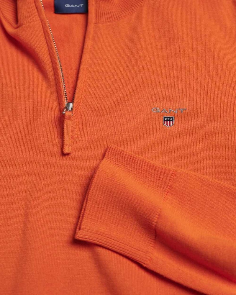 Gant Classic Cotton Half-Zip Men's Sweater Pumpkin Orange | FIUOY-8043