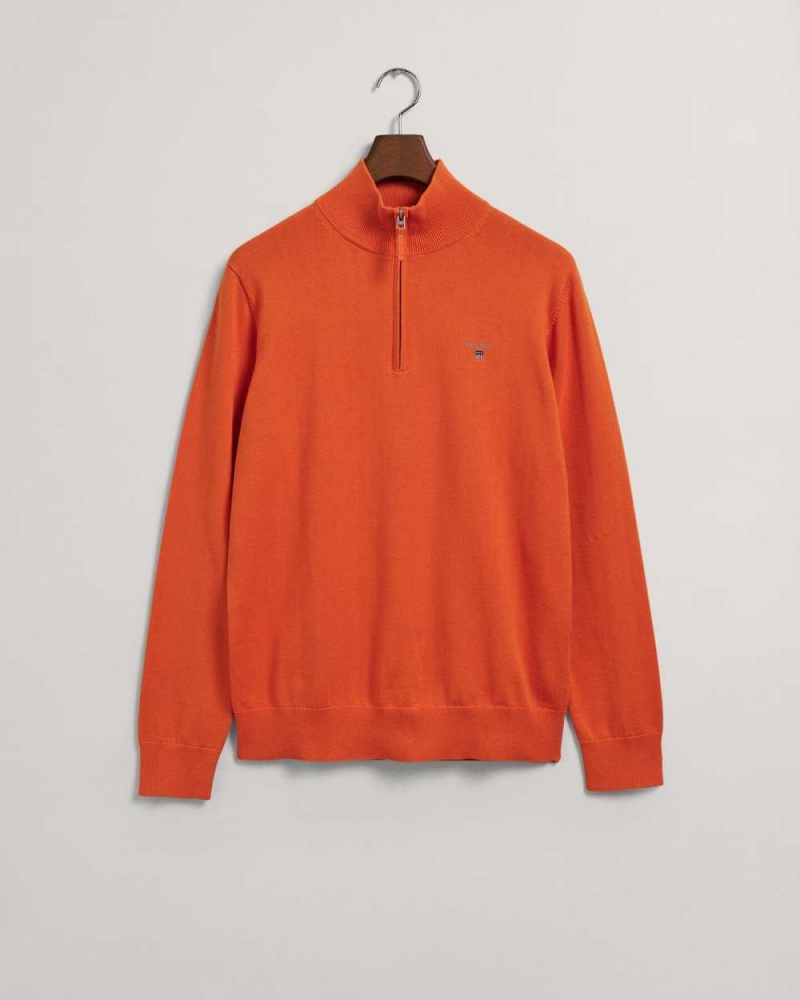 Gant Classic Cotton Half-Zip Men\'s Sweater Pumpkin Orange | FIUOY-8043