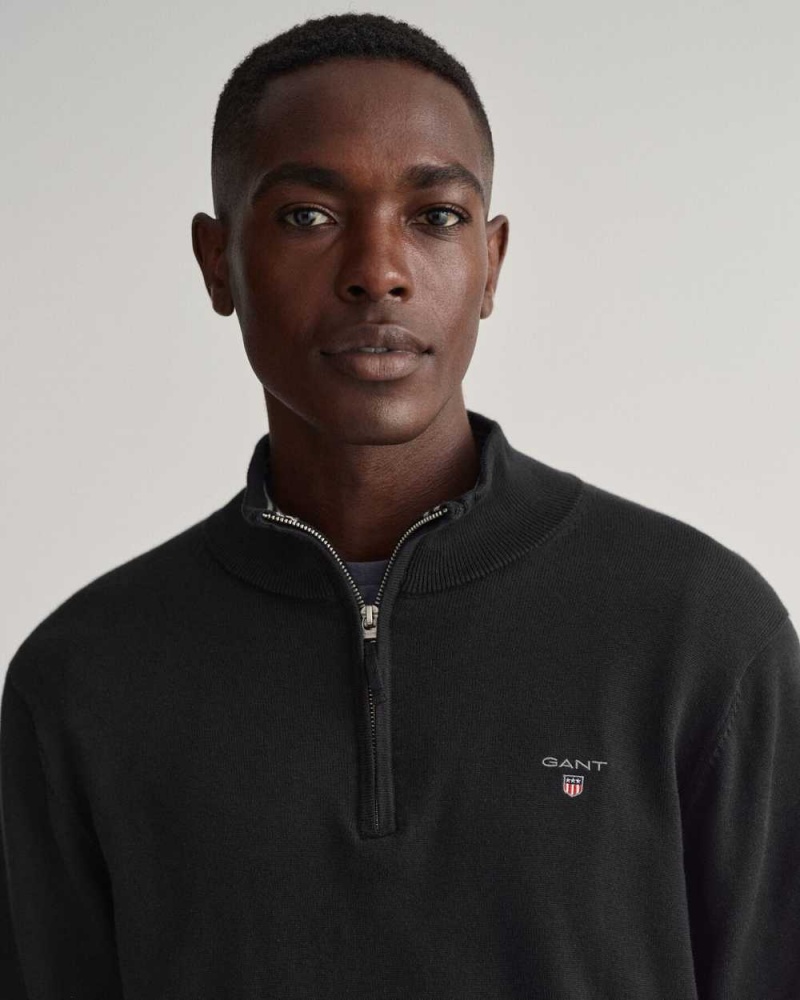 Gant Classic Cotton Half-Zip Men's Sweater Black | WTCUB-7294