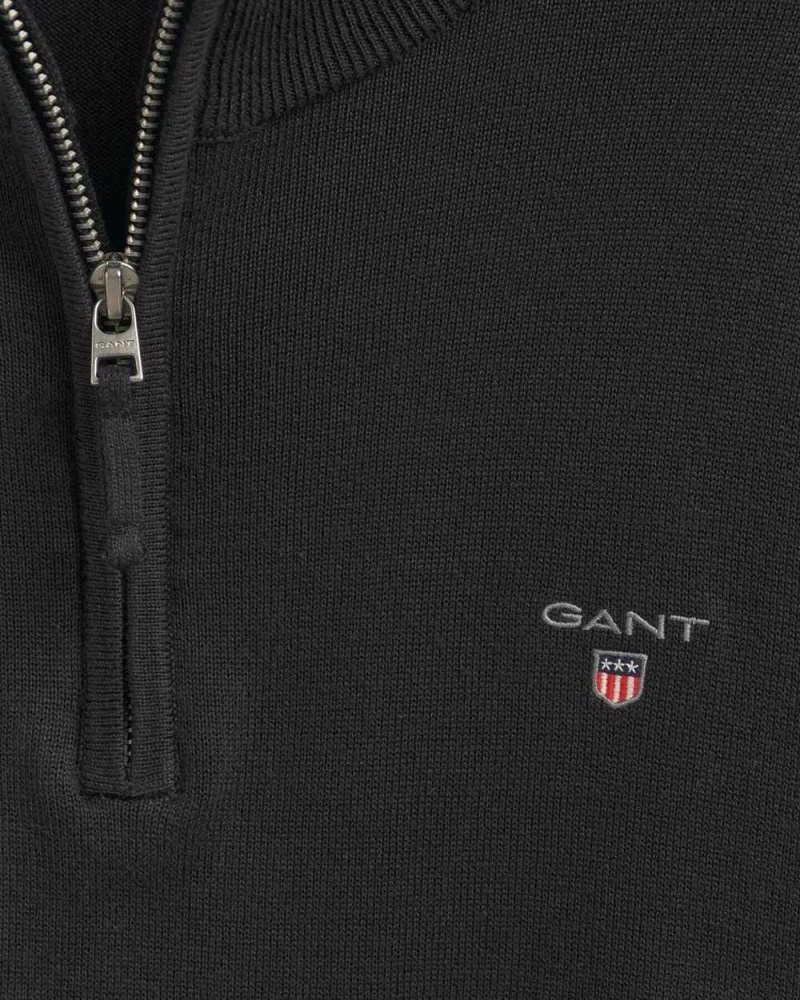 Gant Classic Cotton Half-Zip Men's Sweater Black | WTCUB-7294