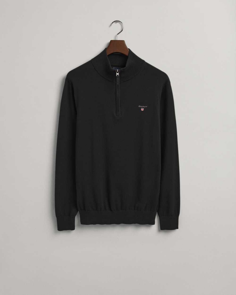 Gant Classic Cotton Half-Zip Men's Sweater Black | WTCUB-7294