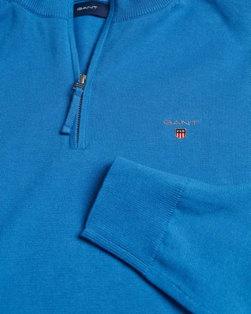 Gant Classic Cotton Half-Zip Men's Sweater Day Blue | MIYNV-5826