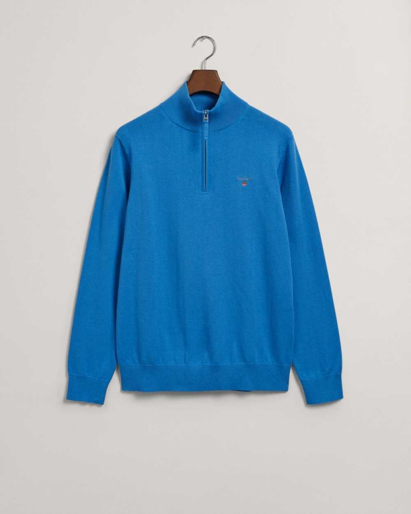 Gant Classic Cotton Half-Zip Men\'s Sweater Day Blue | MIYNV-5826