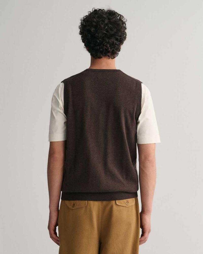 Gant Classic Cotton Men's Vest Dark Brown Melange | SPGXA-5409