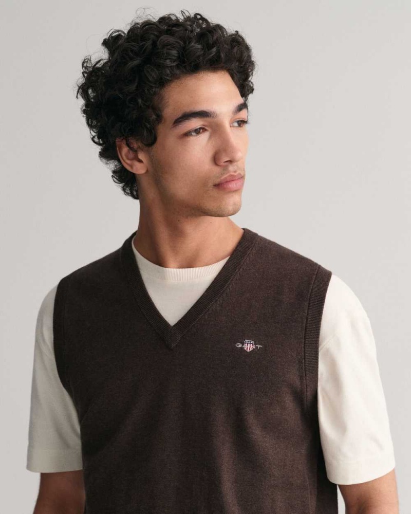 Gant Classic Cotton Men's Vest Dark Brown Melange | SPGXA-5409