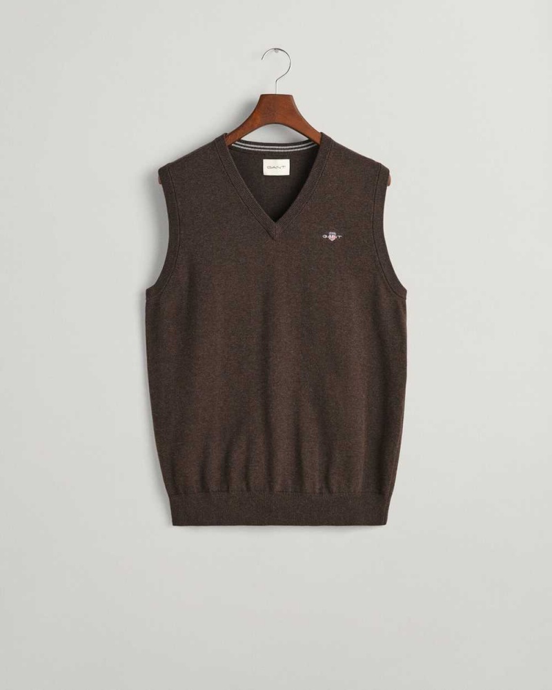 Gant Classic Cotton Men's Vest Dark Brown Melange | SPGXA-5409