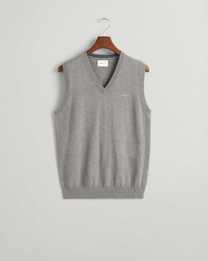 Gant Classic Cotton Men's Vest Dark Grey Melange | XQDPA-9587