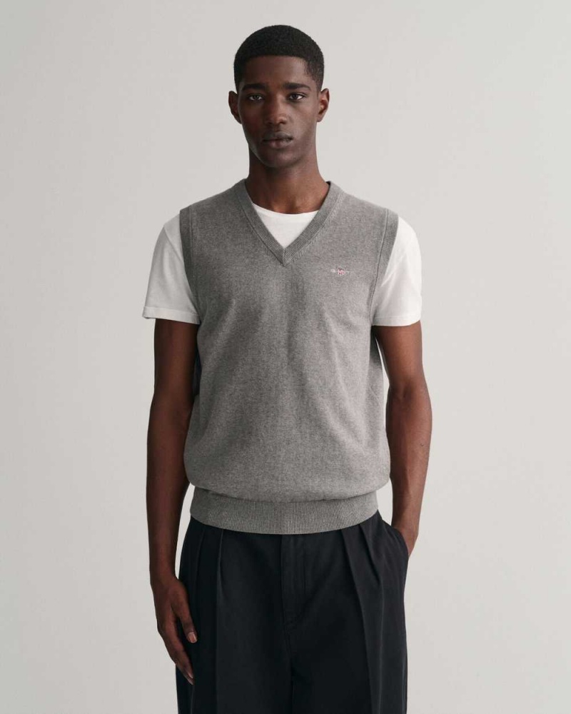 Gant Classic Cotton Men\'s Vest Dark Grey Melange | XQDPA-9587