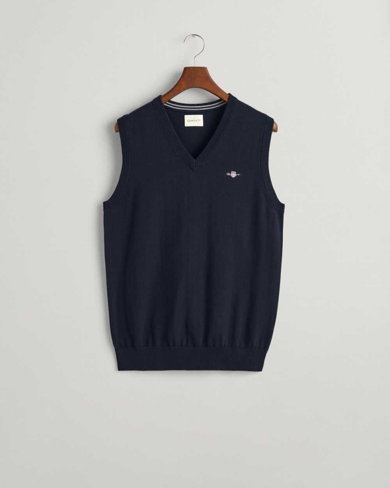 Gant Classic Cotton Men's Vest Evening Blue | FGDPB-9375