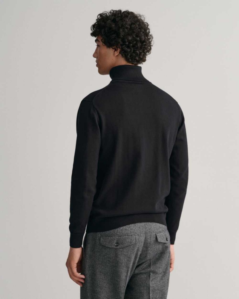 Gant Classic Cotton Turtleneck Men's Sweater Black | JAYNR-2890