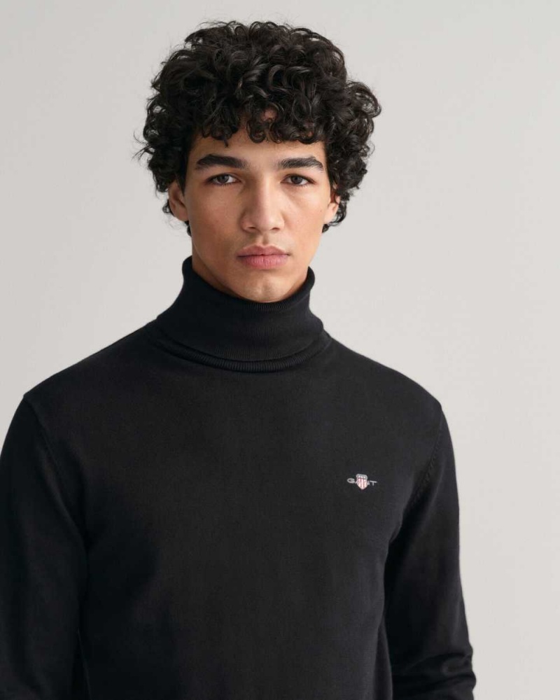 Gant Classic Cotton Turtleneck Men's Sweater Black | JAYNR-2890