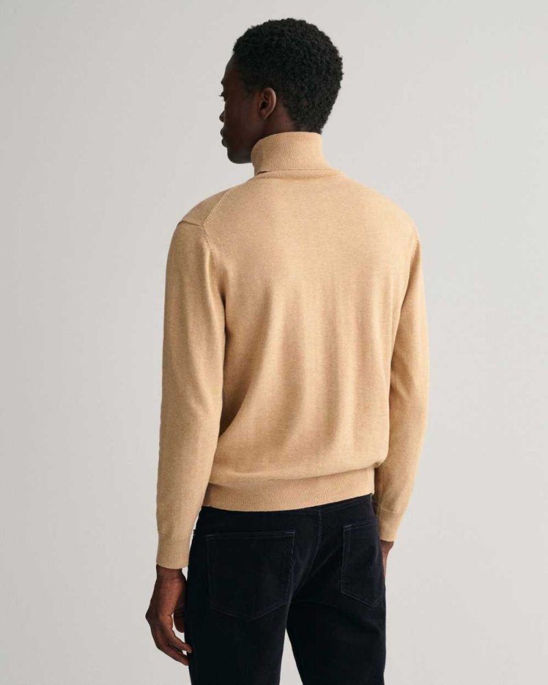 Gant Classic Cotton Turtleneck Men's Sweater Khaki Melange | CWXOQ-8203